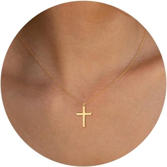 Cross Necklace Gold Simple Dainty Cross Pendant Religious Baptism Gift - Picture 4 of 5